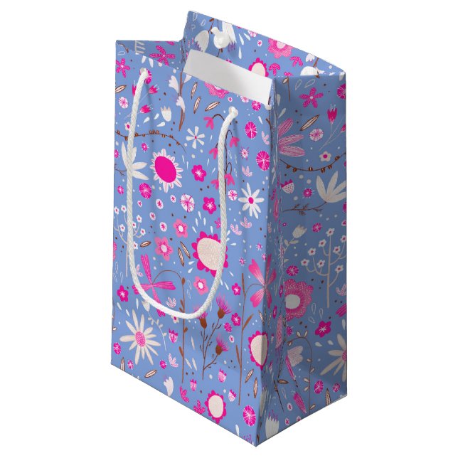 Pretty Blue Botanical Wildflower Floral Small Gift Bag (Front Angled)