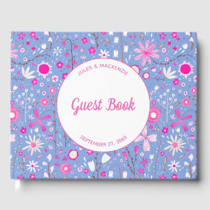 Pretty Blue Botanical Wildflower Floral Wedding Guest Book