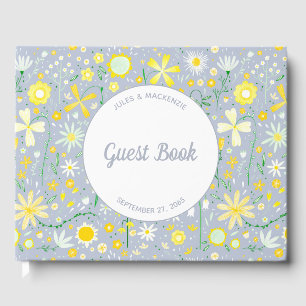 Pretty Blue Botanical Wildflower Floral Wedding Guest Book