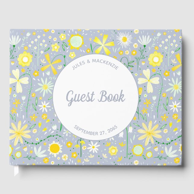 Pretty Blue Botanical Wildflower Floral Wedding Guest Book (Front)