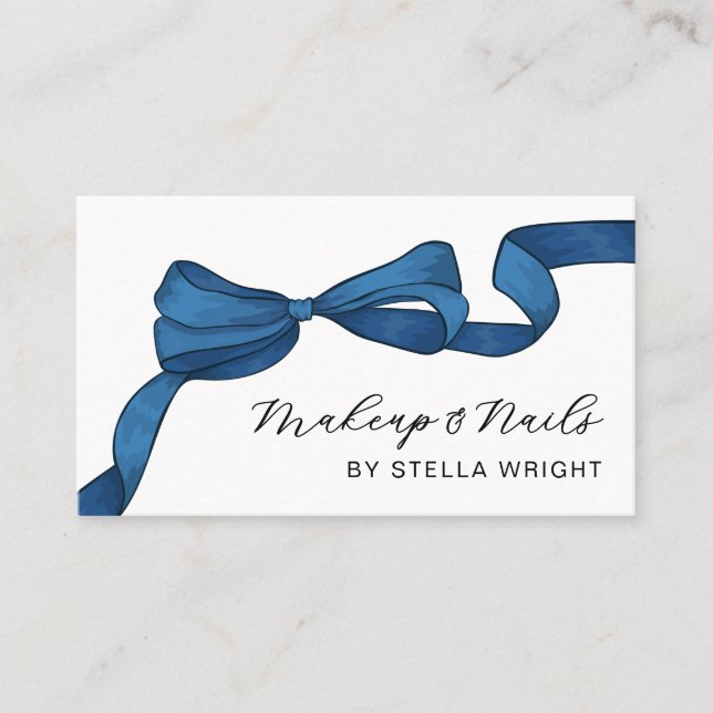 Pretty Blue Bow Beauty QR Code Business Card (Front)
