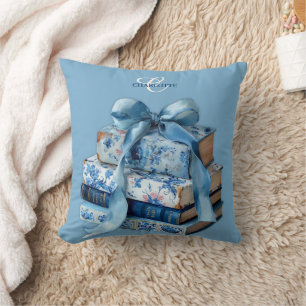Pretty Blue Bow Bookish Cushion