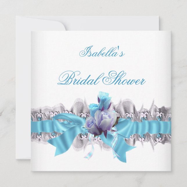 Pretty Blue Bridal Shower White Lace Garter Invitation (Front)