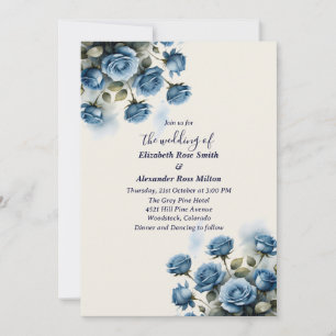 Pretty blue bunch of roses wedding invitation
