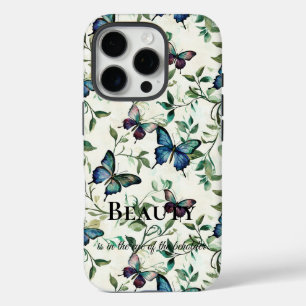 Pretty Blue Butterflies Beauty Quote iPhone 16 Pro Case