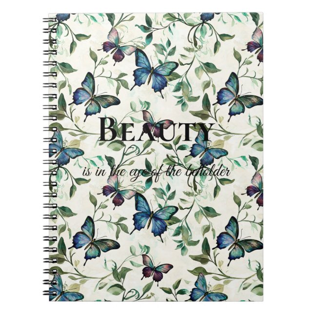 Pretty Blue Butterflies Beauty Quote Notebook (Front)