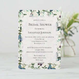 Pretty Blue Butterflies Bridal Shower Invitation