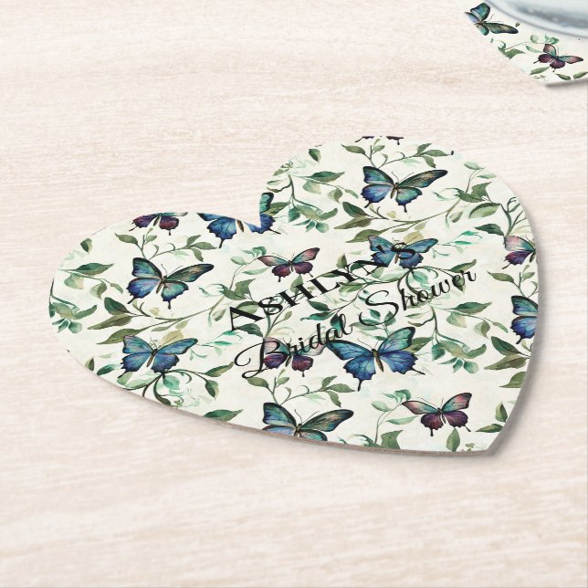 Pretty Blue Butterflies Bridal Shower Paper Coaster (Angled)