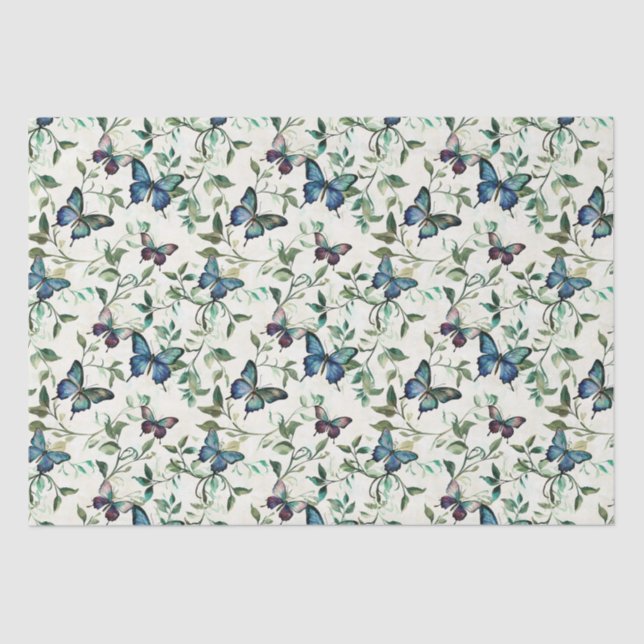 Pretty Blue Butterflies Bridal Shower Tissue Paper (Front)