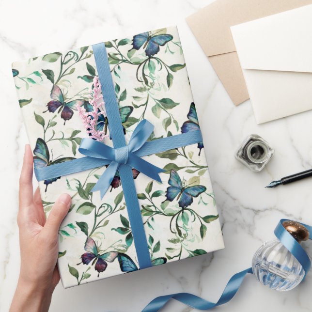 Pretty Blue Butterflies Bridal Shower Wrapping Paper (Gifting)
