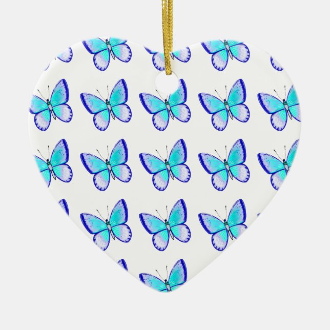 Pretty Blue Butterflies Ceramic Tree Decoration (Front)