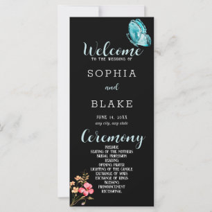 Pretty Blue Butterfly Black Wedding Program