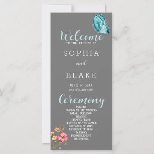 Pretty Blue Butterfly Grey Wedding Program