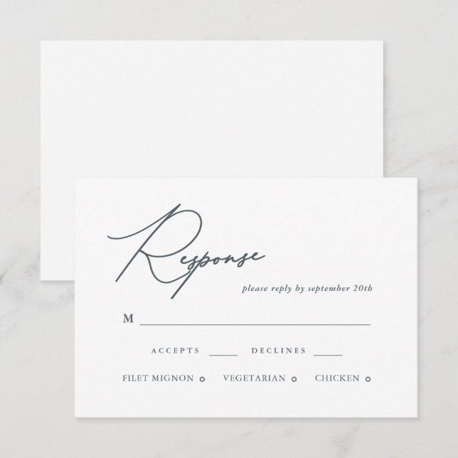 Pretty Blue Calligraphy Wedding RSVP Card (Front/Back)