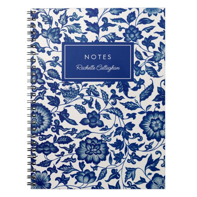 Pretty Blue Chinoiserie Chinese Floral Vintage  Notebook (Front)