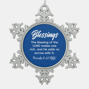 Pretty Blue Christian Faith Blessings Bible Verse Snowflake Pewter Christmas Ornament