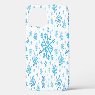Pretty Blue Christmas Snowflakes on Winter White iPhone 12 Pro Case