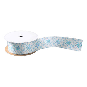 Pretty Blue Christmas Snowflakes on Winter White Satin Ribbon