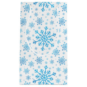 Pretty Blue Christmas Snowflakes on Winter White Small Gift Bag