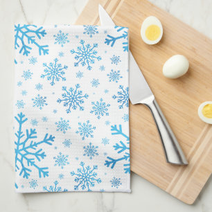 Pretty Blue Christmas Snowflakes on Winter White Tea Towel