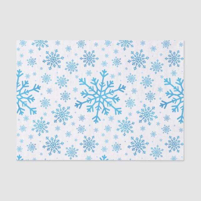 Pretty Blue Christmas Snowflakes on Winter White Tissue Paper (Front)