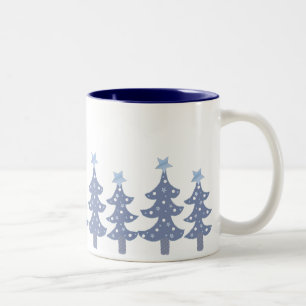 Pretty Blue Christmas Trees Two-Tone Coffee Mug