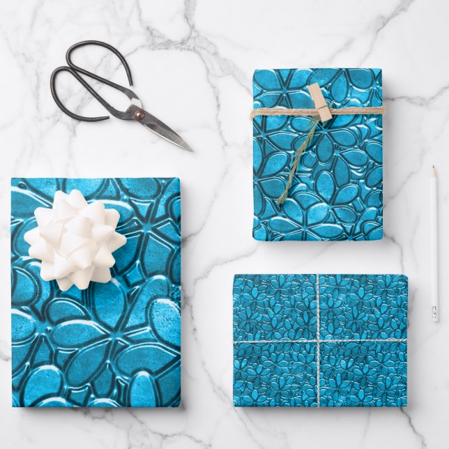 Pretty Blue Cluster Flowers Floral Abstract  Wrapping Paper Sheet (Front)