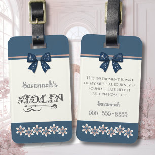 Pretty Blue Coquette Bow Violin Instrument Case Luggage Tag