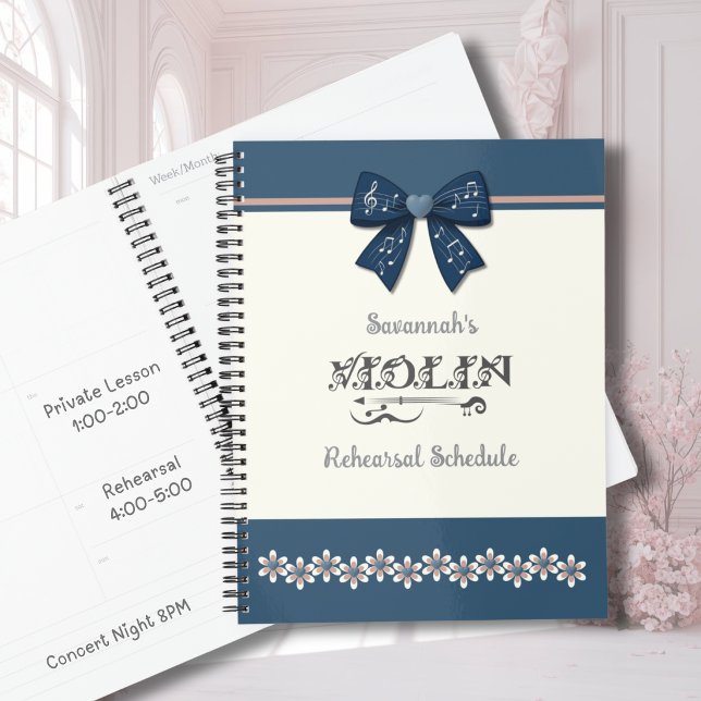 Pretty Blue Coquette Bow Violin Orchestra Planner (Pretty blue coquette bow violin planner for teen girls to manage orchestra and recital schedules.)