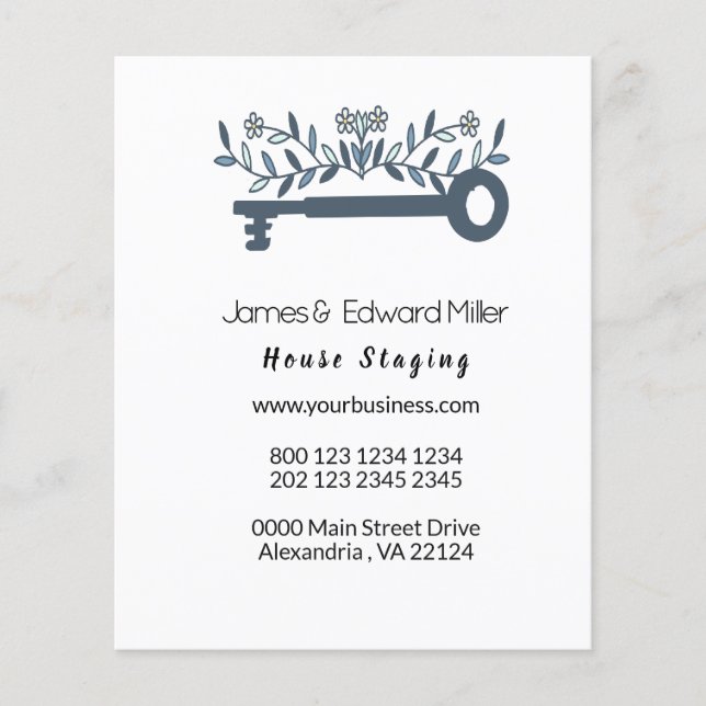 Pretty Blue Country Floral Property Home  Key Flyer (Front)