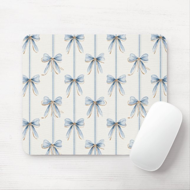 Pretty Blue Cream Bows Mouse Mat (With Mouse)