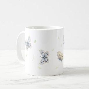 Pretty Blue & Cream Butterflies in Flight Coffee Mug