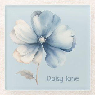 Pretty Blue Cream Flower Glass Coaster