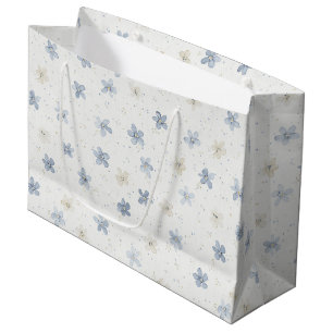 Pretty Blue Cream Flowers Birthday Large Gift Bag