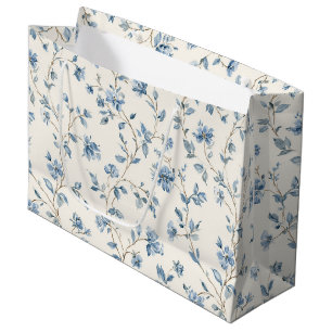 Pretty Blue Cream Flowers Wedding Large Gift Bag