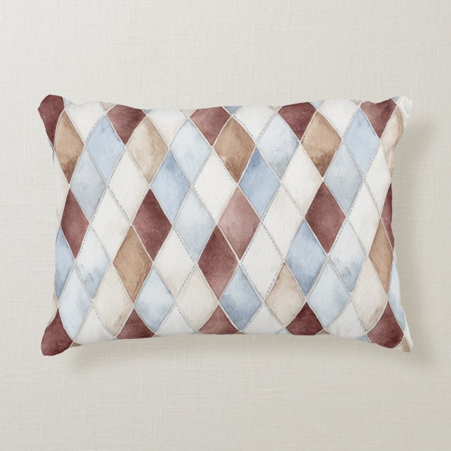 Pretty Blue Cream Tan Brown Diamonds   Decorative Cushion (Front)