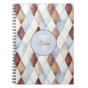 Pretty Blue Cream Tan Brown Diamonds   Notebook