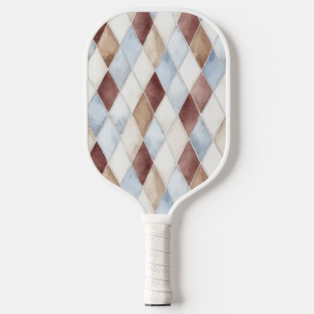Pretty Blue Cream Tan Brown Diamonds   Pickleball Paddle (Front)