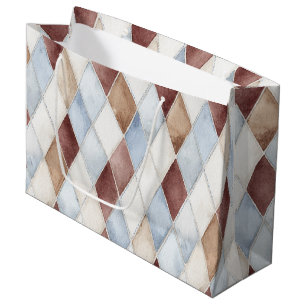 Pretty Blue Cream Tan Brown Diamonds Wedding Large Gift Bag