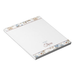 Pretty Blue Cream Tan Brown Flowers Notepad
