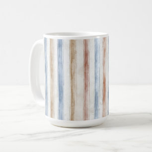 Pretty Blue Cream Tan Stripes Coffee Mug