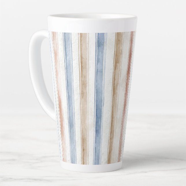 Pretty Blue Cream Tan Stripes   Latte Mug (Left Angle)