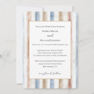 Pretty Blue Cream Tan Stripes Wedding Invitation