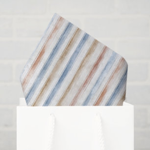 Pretty Blue Cream Tan Stripes Wedding Tissue Paper