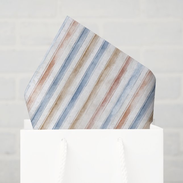 Pretty Blue Cream Tan Stripes Wedding Tissue Paper (Gift Bag)