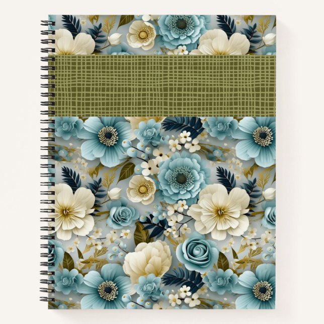 PRETTY BLUE & CREAM WATERCOLOR FLOWERS NOTEBOOK (Front)