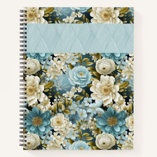 PRETTY BLUE & CREAM WATERCOLOR FLOWERS NOTEBOOK