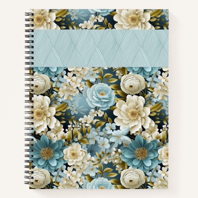 PRETTY BLUE & CREAM WATERCOLOR FLOWERS NOTEBOOK (Front)
