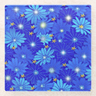 Pretty Blue Daisy Pattern Glass Coaster