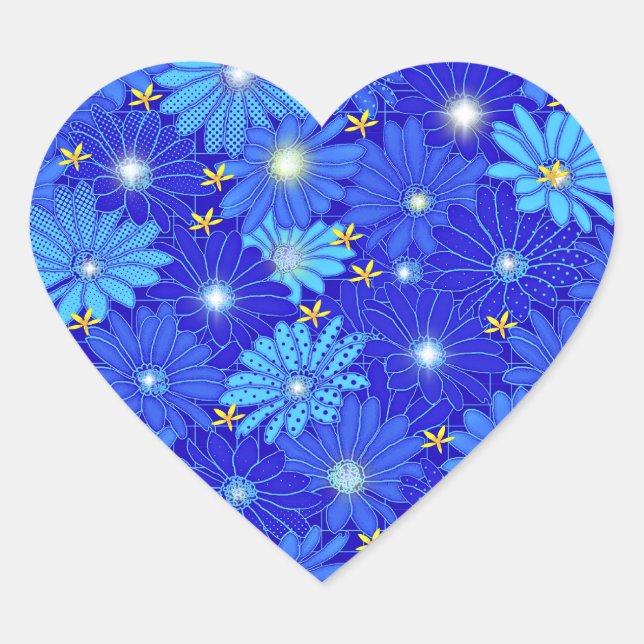 Pretty Blue Daisy Pattern  Heart Sticker (Front)